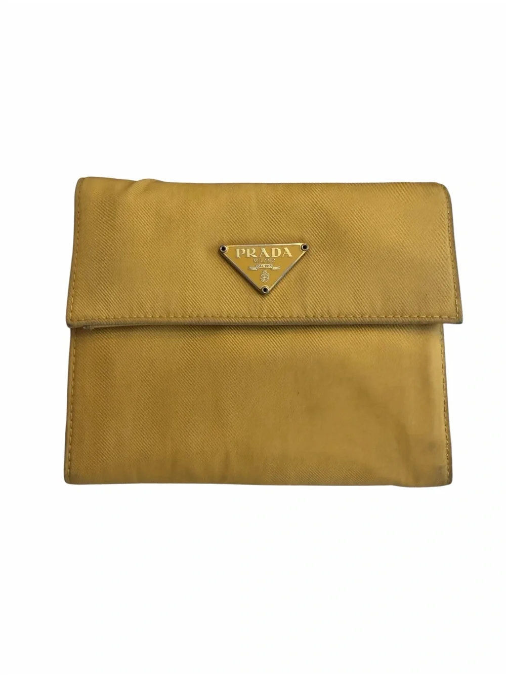 Prada Mustard Yellow Nylon Envelope Wallet with Triangular Logo